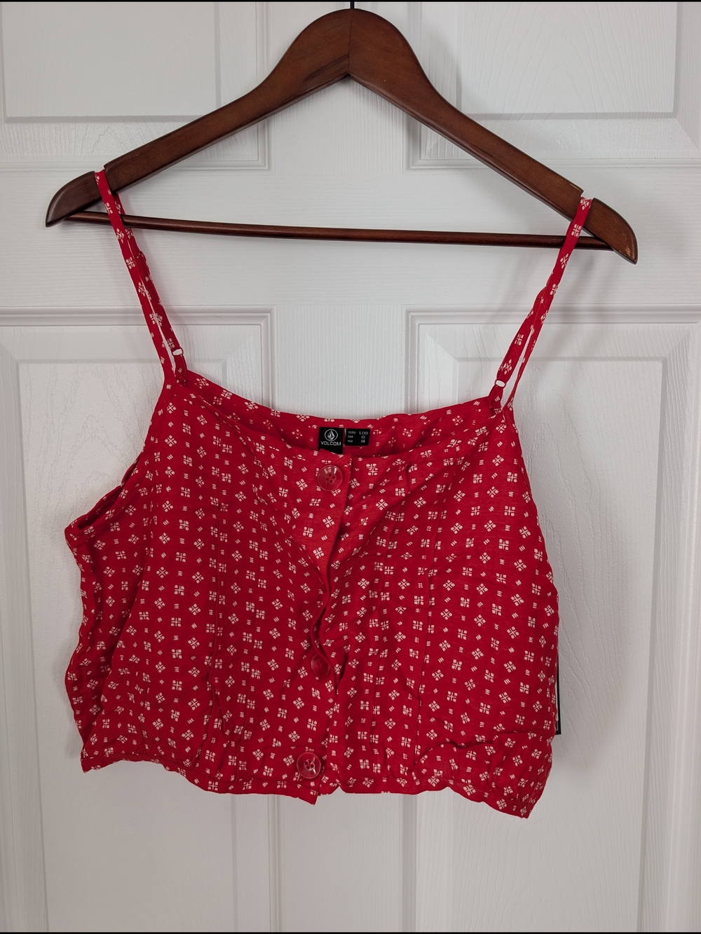 Volcom Red Button-Front Crop Cami